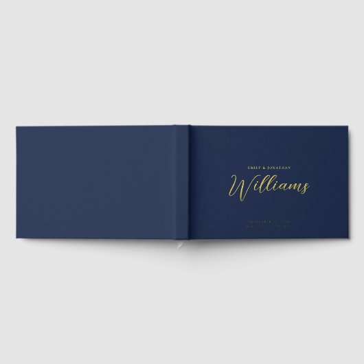 Elegante Minimal Gold Foil Navy Blue Wedding Gastenboek (Volledig)