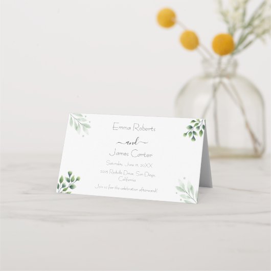Elegante Minimal Greenery Wedding Place-kaarten Plaatskaartje (Voorkant)