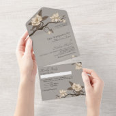 Elegante  Minimal Grey Magnolia bruiloft All In One Uitnodiging (Afscheurbaar)