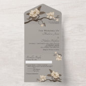 Elegante  Minimal Grey Magnolia bruiloft All In One Uitnodiging (Binnen)