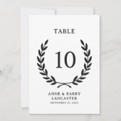Elegante Minimal Laurel Krans Trouwtafel Nummer Kaart (Voorkant)