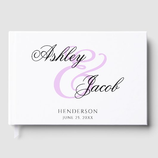 Elegante Minimal Light Paarse Custom Name Wedding Gastenboek (Voorkant)