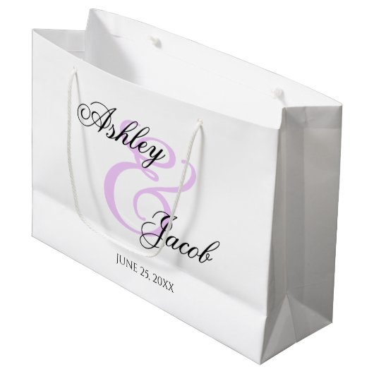 Elegante Minimal Light Paarse Custom Name Wedding Groot Cadeauzakje (Voorkant Gekanteld)