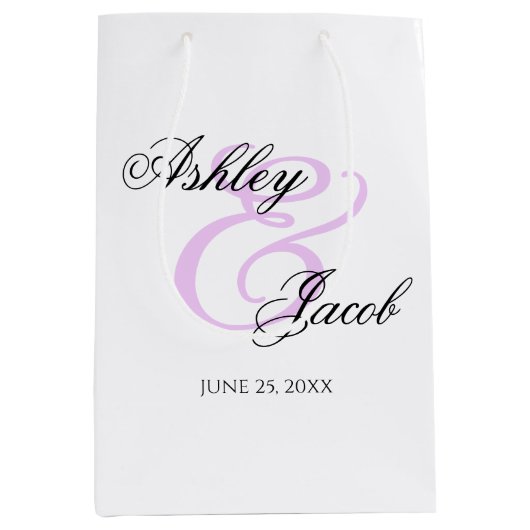 Elegante Minimal Light Paarse Custom Name Wedding Medium Cadeauzakje (Voorkant)