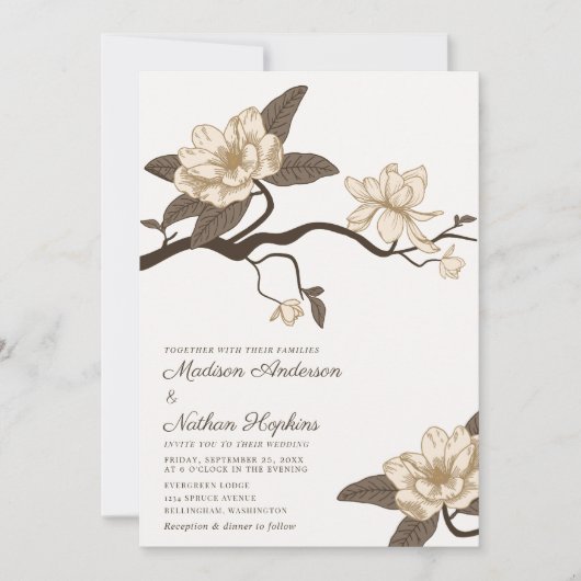 Elegante Minimal Magnolia bruiloft Kaart (Voorkant)