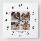 elegante minimal mrs & mr 4 foto collage bruiloft vierkante klok (Voorkant)