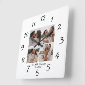 elegante minimal mrs & mr 4 foto collage bruiloft vierkante klok (Hoek)