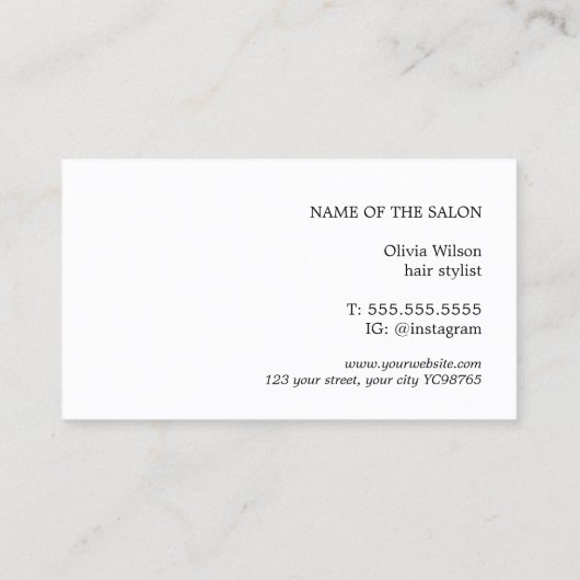 Elegante Minimal Pastel Black Scissors Haarstylist Visitekaartje (Achterkant)