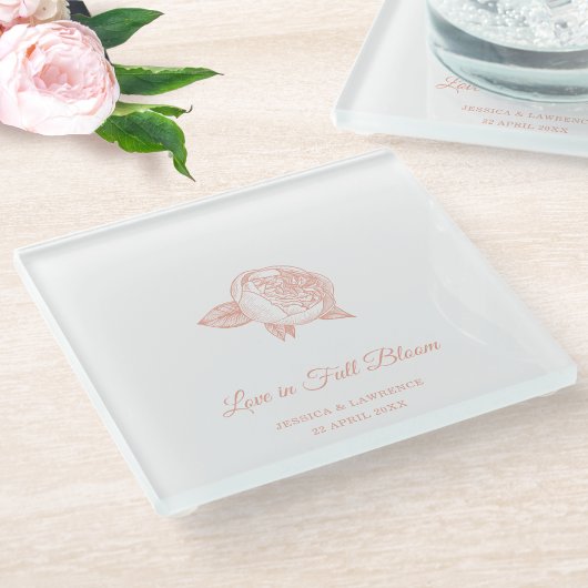 Elegante Minimal Peony Flower Wedding Welkom Glazen Onderzetter