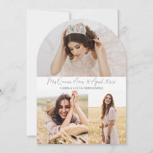 Elegante Minimal Quinceañera 3 Foto Mis Quince Kaart (Achterkant)