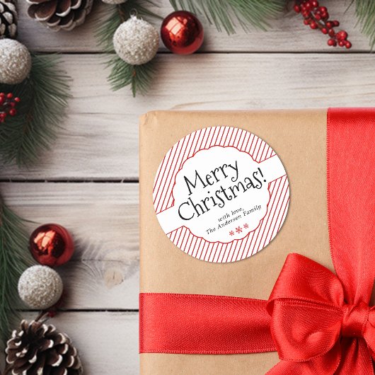 Elegante Minimal Red Candy Cane Stripes Typografie Ronde Sticker