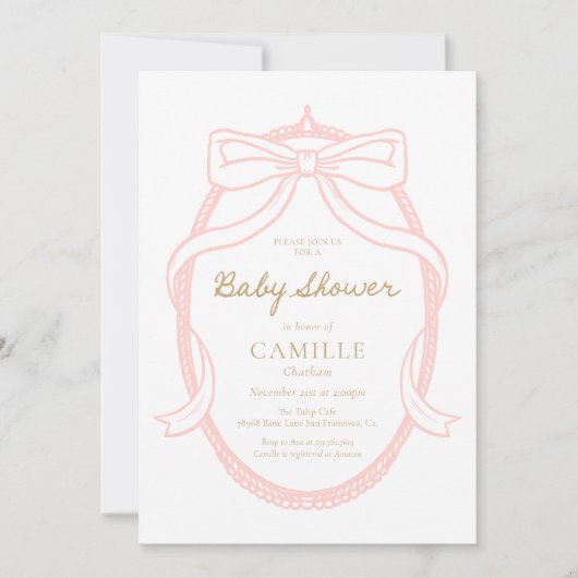 Elegante minimal roze Baby shower uitnodiging (Voorkant)