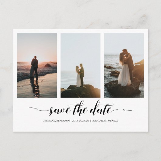Elegante Minimal Save The Date met Fotocollage Briefkaart (Voorkant)