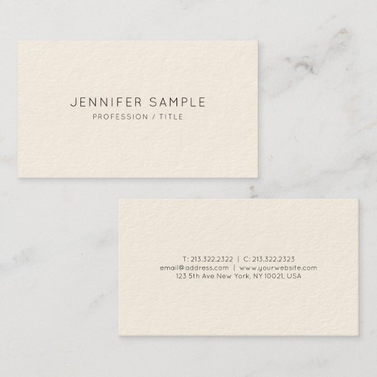 Elegante Minimal Sjabloon Luxe Signature Cream Visitekaartje (Voorkant / Achterkant)