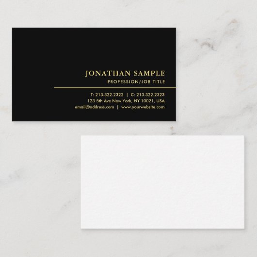 Elegante Minimal Sjabloon Unique Zwart en Goud Visitekaartje (Voorkant / Achterkant)
