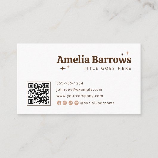 Elegante Minimal Sparkle Retro Typografie QR Code Visitekaartje (Voorkant)