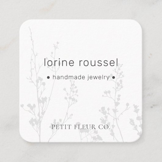 Elegante Minimal Wildflowers Floral Square Busines Vierkante Visitekaartje (Voorkant)