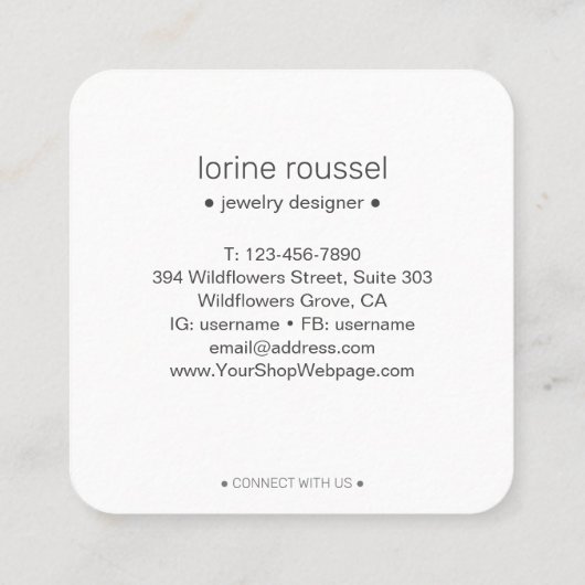 Elegante Minimal Wildflowers Floral Square Busines Vierkante Visitekaartje (Achterkant)