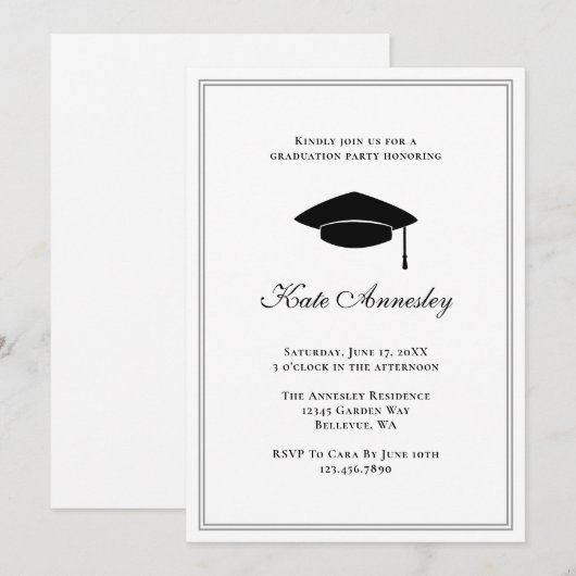 Elegante minimale afstudeerfeest kaart (Voorkant / Achterkant)