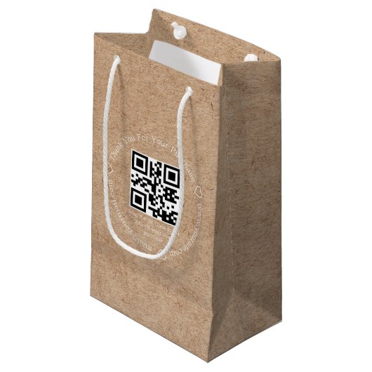 Elegante Minimale Bedank Business QR Code Kraft Klein Cadeauzakje (Voorkant Gekanteld)