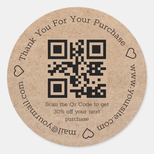 Elegante Minimale Bedank Business QR Code Kraft Ronde Sticker (Voorkant)