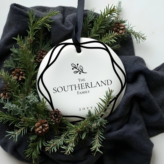 Elegante minimale blad gebladerte zwart-wit foto keramisch ornament