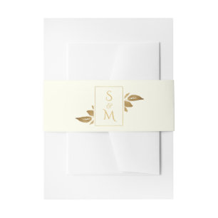 Elegante minimale bladeren ivoor wit goud bruiloft uitnodigingen wikkel