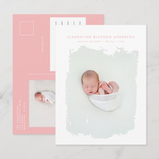 Elegante minimale blauwe geboorte aankondiging fot (Voorkant / Achterkant)