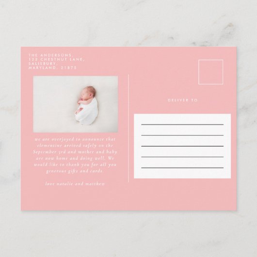 Elegante minimale blauwe geboorte aankondiging fot (Achterkant)