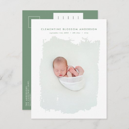 Elegante minimale blauwe geboorte aankondiging fot (Voorkant / Achterkant)