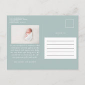 Elegante minimale blauwe geboorte aankondiging fot (Achterkant)