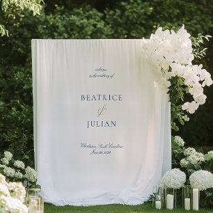 Elegante minimale blauwe witte bruiloft welkom ban wandkleed