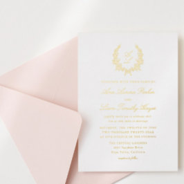 Elegante Minimale Bloemen Bow Krans Kreeft Trouwen Folie Uitnodiging