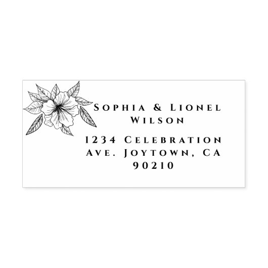 Elegante minimale bloemenbruiloft retour adres rubberstempel (Afrduk)