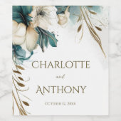 Elegante minimale bloemengroen Blauwgroen gouden b Wijn Etiket (Enkel label)