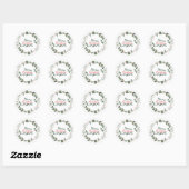 Elegante minimale bloemenvrolijke kersttypografie ronde sticker (Vel)