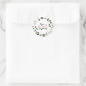 Elegante minimale bloemenvrolijke kersttypografie ronde sticker (Tas)