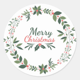 Elegante minimale bloemenvrolijke kersttypografie ronde sticker