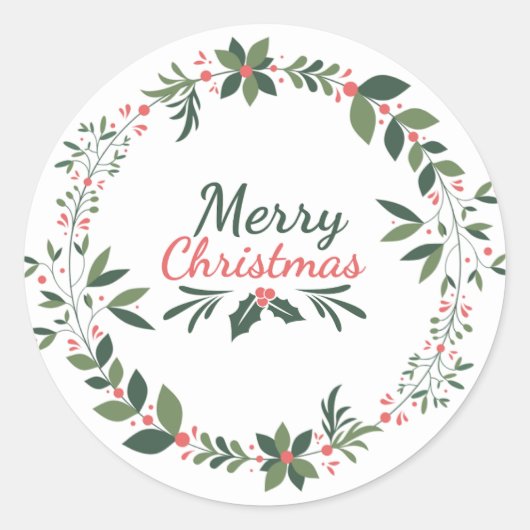 Elegante minimale bloemenvrolijke kersttypografie ronde sticker (Voorkant)