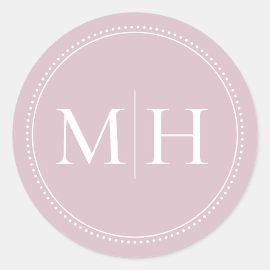 Elegante minimale Blush Pink Monogram stippelrand Ronde Sticker (Voorkant)