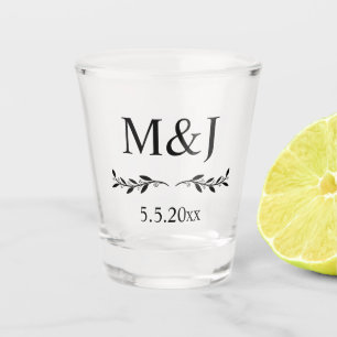 Elegante minimale botanische bruiloft monogram shot glas