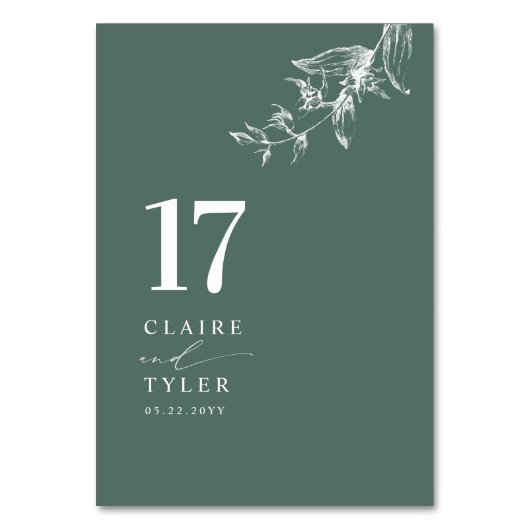 Elegante, minimale botanische diepgroene bruiloft kaart (Voorkant)