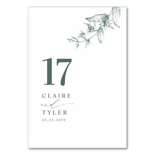 Elegante, minimale botanische groene bruiloft kaart (Voorkant)