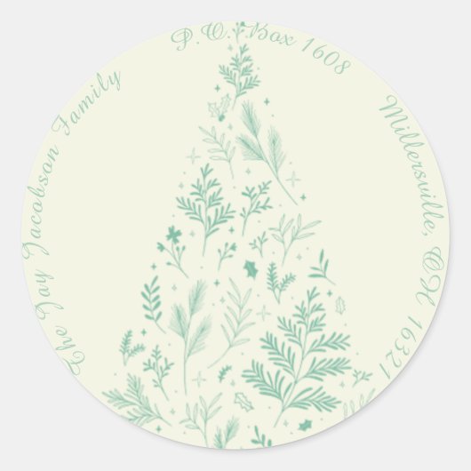 Elegante minimale botanische kerst retour adres ronde sticker (Voorkant)