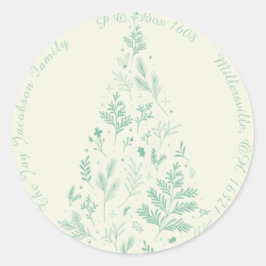 Elegante minimale botanische kerst retour adres ronde sticker