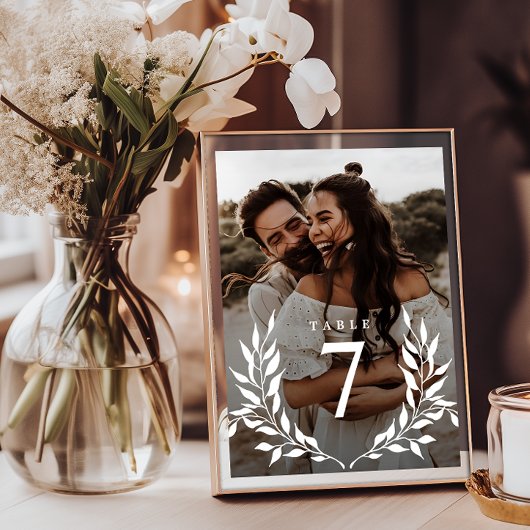 Elegante minimale botanische monogram 2-foto bruil kaart