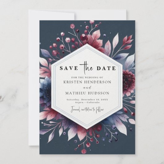 Elegante minimale Bourgondische bruiloft Save The Date (Voorkant)