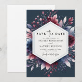 Elegante minimale Bourgondische bruiloft Save The Date (Voorkant / Achterkant)