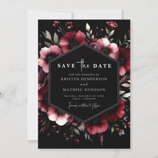 Elegante minimale Bourgondische bruiloft Save The Date (Voorkant)