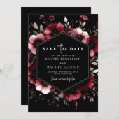 Elegante minimale Bourgondische bruiloft Save The Date (Voorkant / Achterkant)